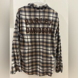 GENUINE HARLEY DAVIDSON  Men's Brown Plaid Flannel Embroidered Spell Out Size L
